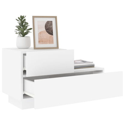 Mesa de Cabeceira Tulipa com 2 Gavetas e Luzes LED - Branco - Design Moderno