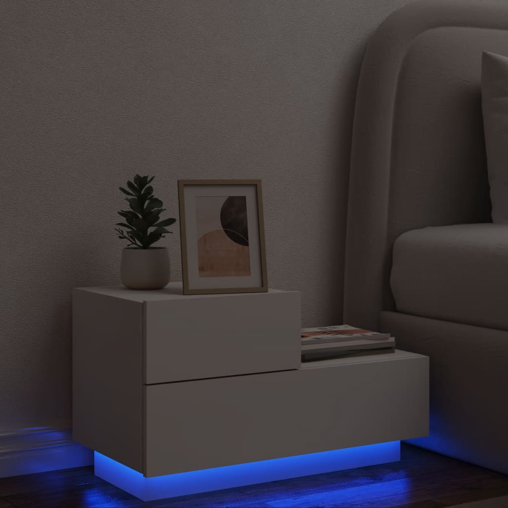 Mesa de Cabeceira Tulipa com 2 Gavetas e Luzes LED - Branco - Design Moderno