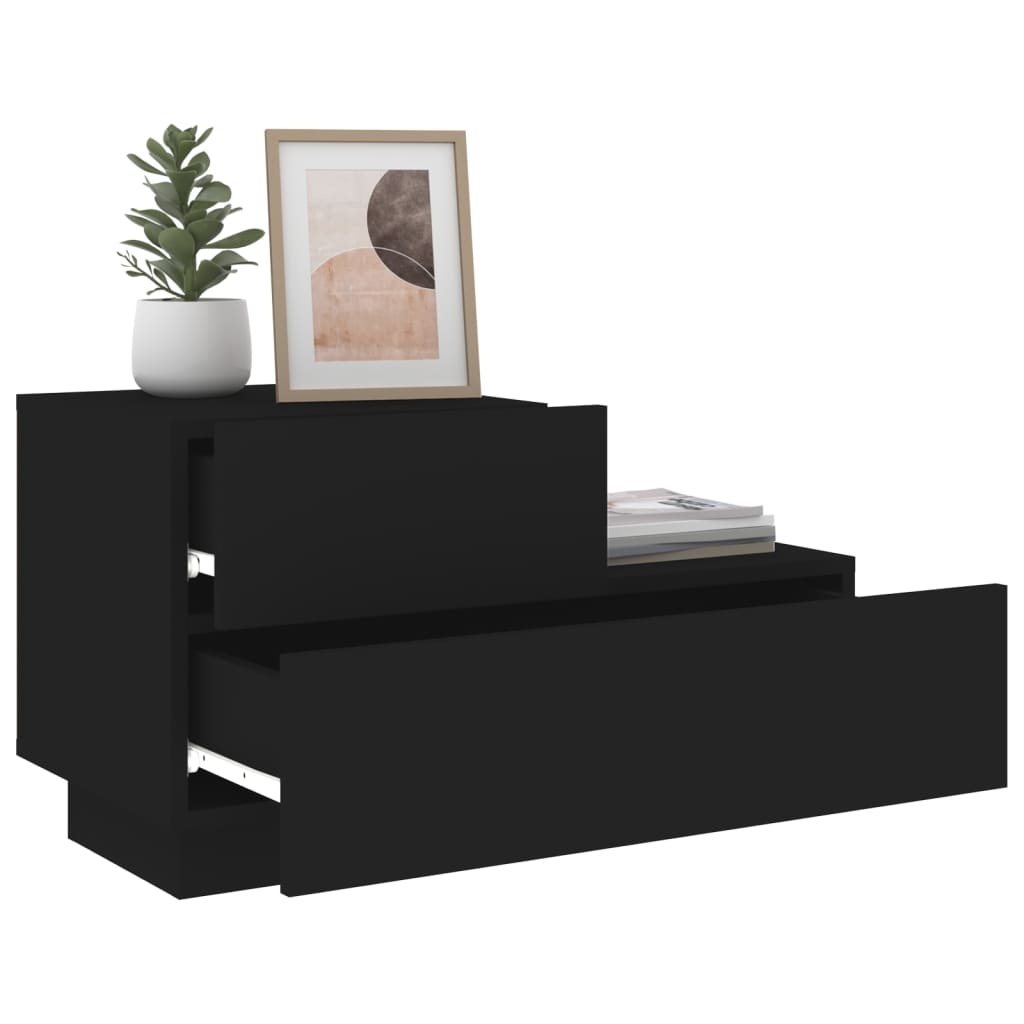 Mesa de Cabeceira Tulipa com 2 Gavetas e Luzes LED - Preto - Design Moderno