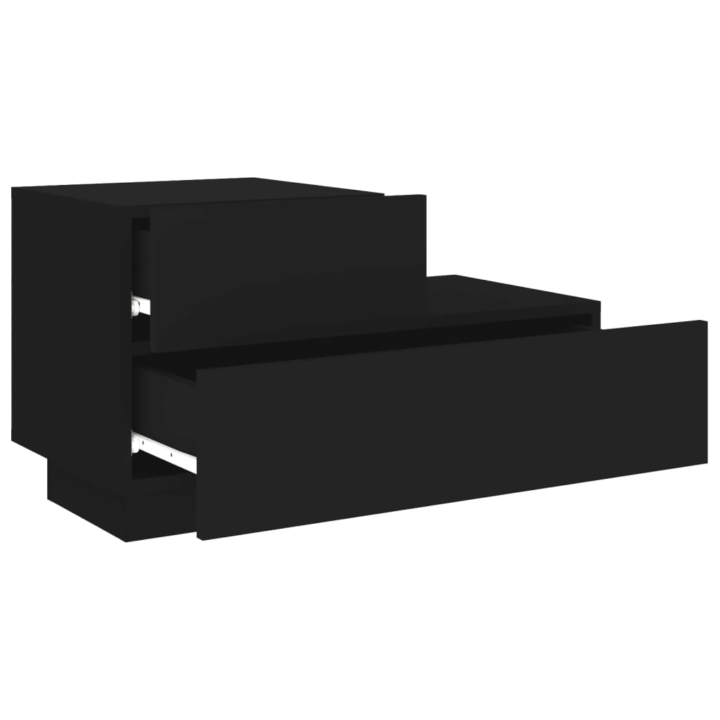 Mesa de Cabeceira Tulipa com 2 Gavetas e Luzes LED - Preto - Design Moderno