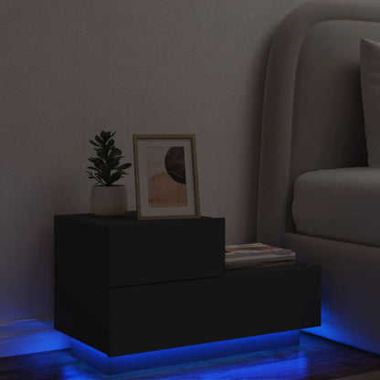 Mesa de Cabeceira Tulipa com 2 Gavetas e Luzes LED - Preto - Design Moderno