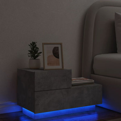 Mesa de cabeceira com luzes LED 70x36x40,5 cm cinzento-cimento