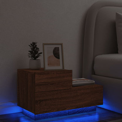 Mesa de Cabeceira Tulipa com 2 Gavetas e Luzes LED - Nogueira - Design Moderno