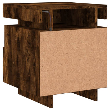 Mesa de cabeceira c/ LEDs 40x39x48,5 cm carvalho fumado