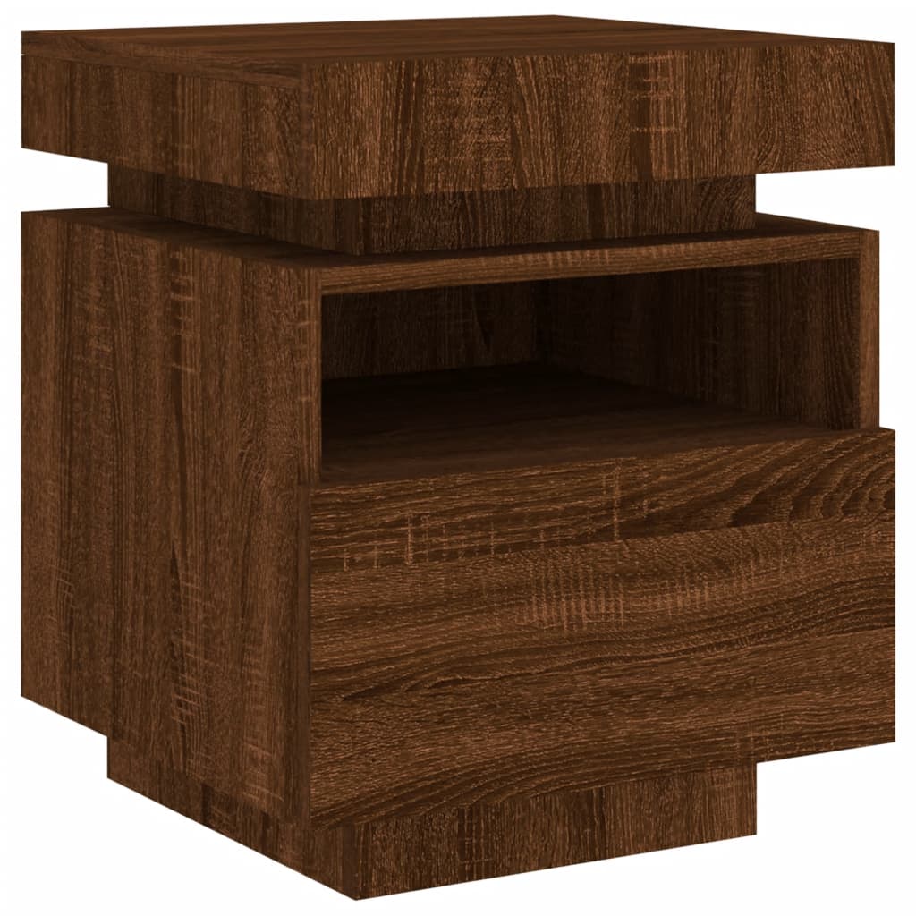 Mesa de cabeceira c/ LEDs 40x39x48,5 cm carvalho castanho