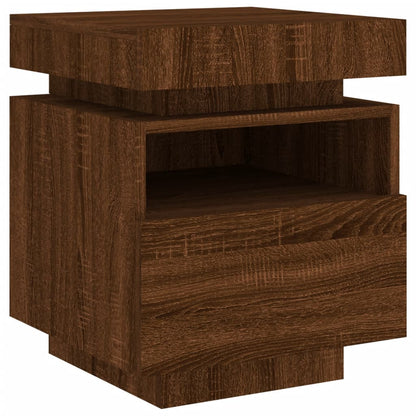 Mesa de cabeceira c/ LEDs 40x39x48,5 cm carvalho castanho