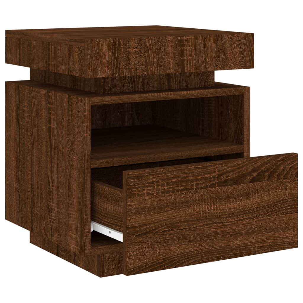 Mesa de cabeceira c/ LEDs 40x39x48,5 cm carvalho castanho