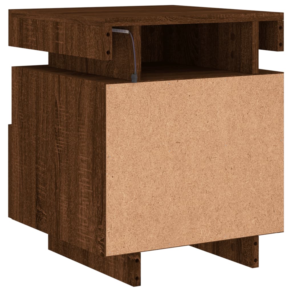 Mesa de cabeceira c/ LEDs 40x39x48,5 cm carvalho castanho