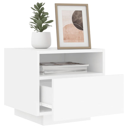 Mesa de cabeceira com luzes LED 40x39x37 cm branco