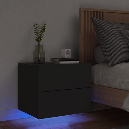 Mesa de cabeceira de parede com luzes LED preto