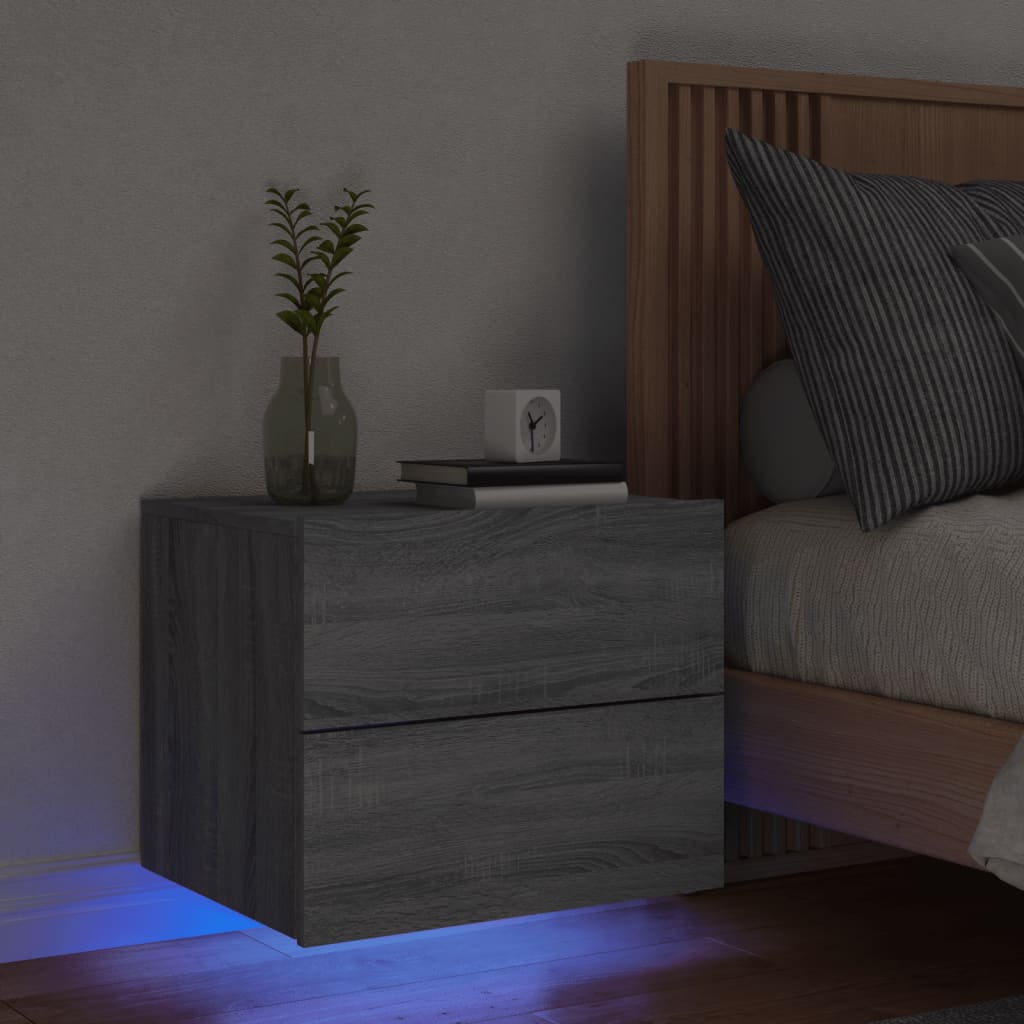 Mesa de cabeceira de parede com luzes LED cinzento sonoma