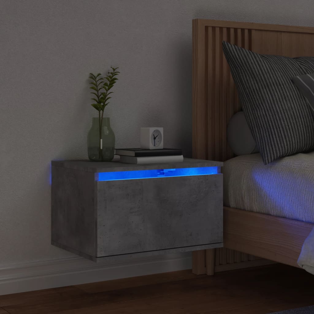 Mesa de cabeceira de parede com luzes LED cinzento cimento