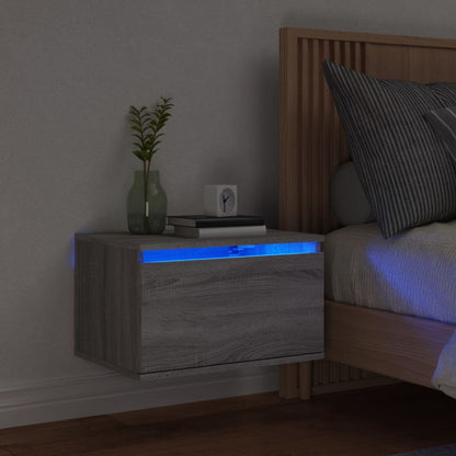 Mesa de cabeceira de parede com luzes LED cinzento sonoma