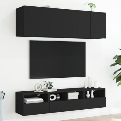 Móveis de parede p/ TV 2 pcs 40x30x30cm derivados madeira preto