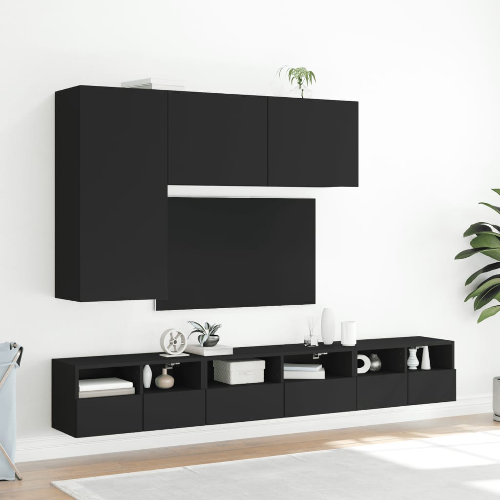 Móveis de parede p/ TV 2 pcs 60x30x30cm derivados madeira preto