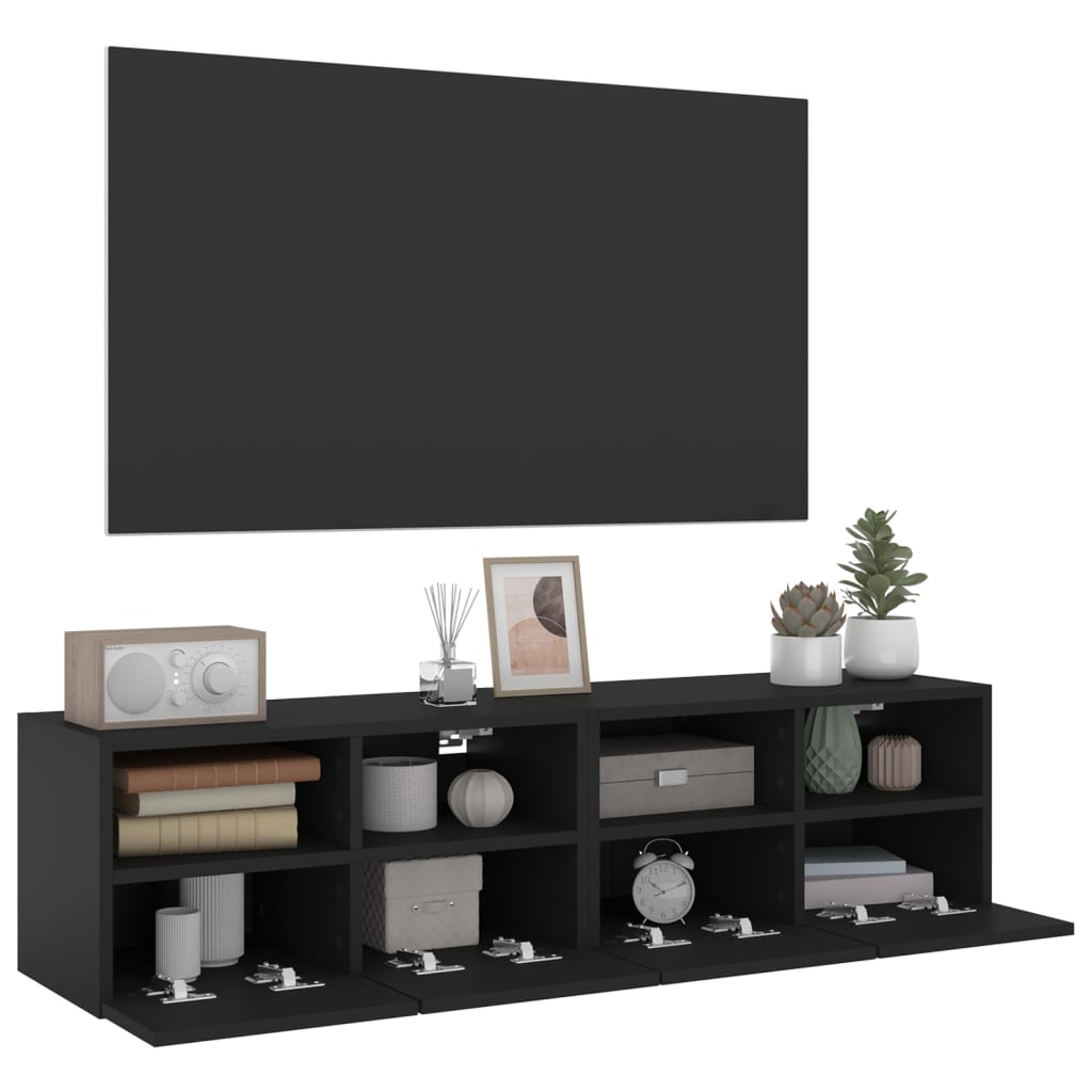 Móveis de parede p/ TV 2 pcs 60x30x30cm derivados madeira preto