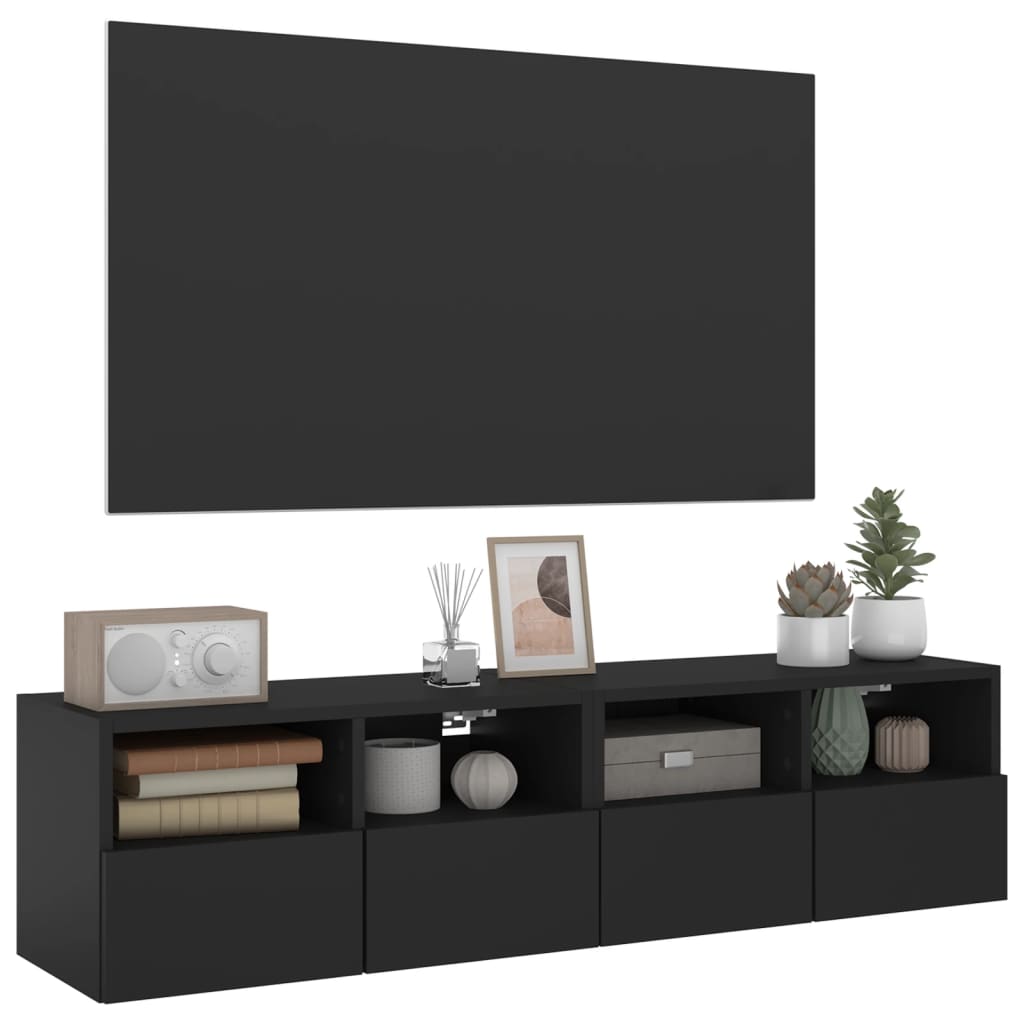 Móveis de parede p/ TV 2 pcs 60x30x30cm derivados madeira preto