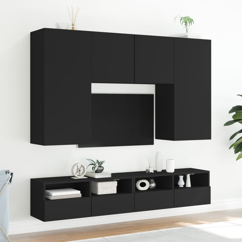 Móveis de parede p/ TV 2 pcs 80x30x30cm derivados madeira preto