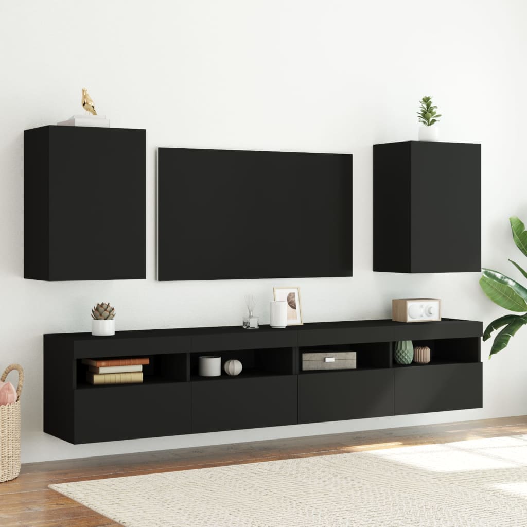 Móveis parede p/ TV 2pcs 40,5x30x60 cm derivados madeira preto