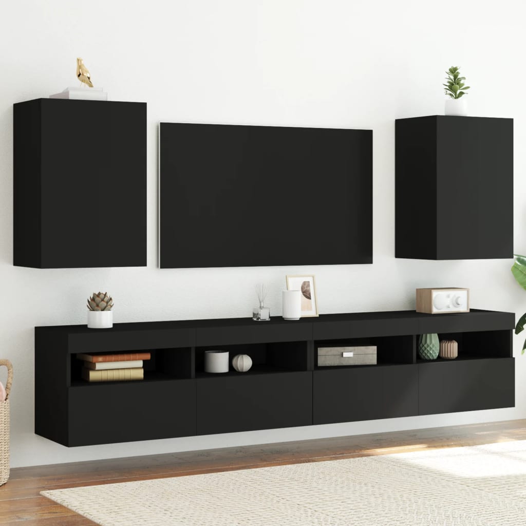 Móveis parede p/ TV 2pcs 40,5x30x60 cm derivados madeira preto