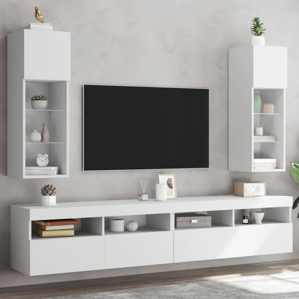 Móveis de TV com luzes LED 2 pcs 30,5x30x90 cm branco