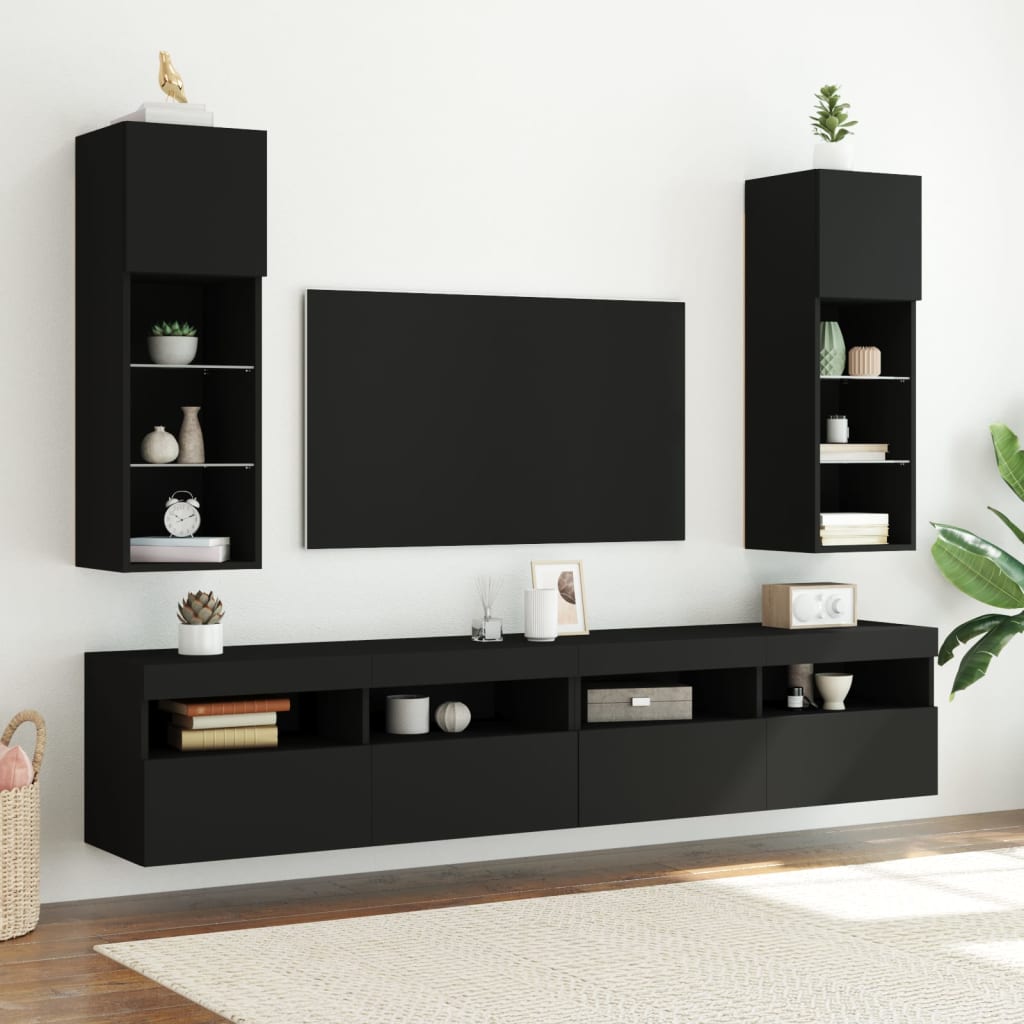 Móveis de TV com luzes LED 2 pcs 30,5x30x90 cm preto