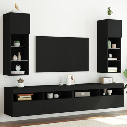 Móveis de TV com luzes LED 2 pcs 30,5x30x90 cm preto