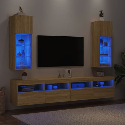 Móveis de TV com luzes LED 2 pcs 30,5x30x90 cm carvalho sonoma