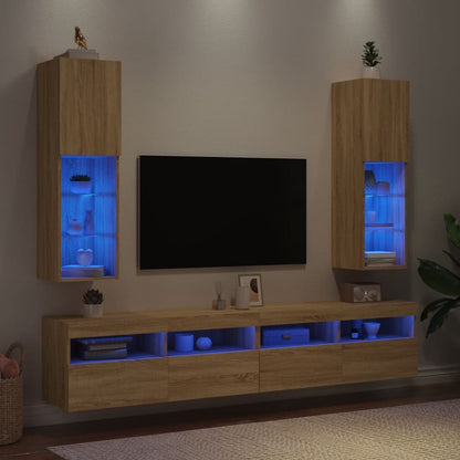 Móveis de TV com luzes LED 2 pcs 30,5x30x102 cm carvalho sonoma