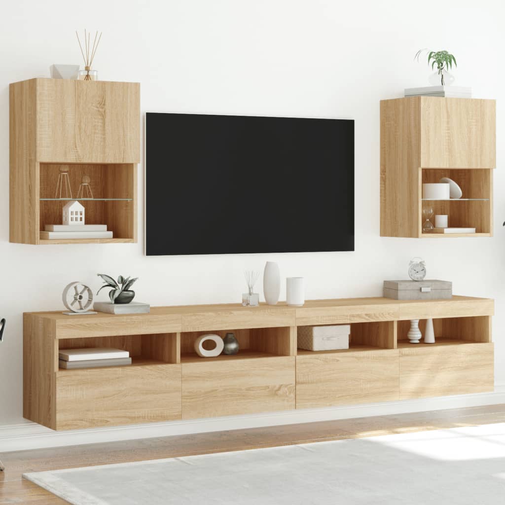 Móveis de TV com luzes LED 2 pcs 40,5x30x60 cm carvalho sonoma