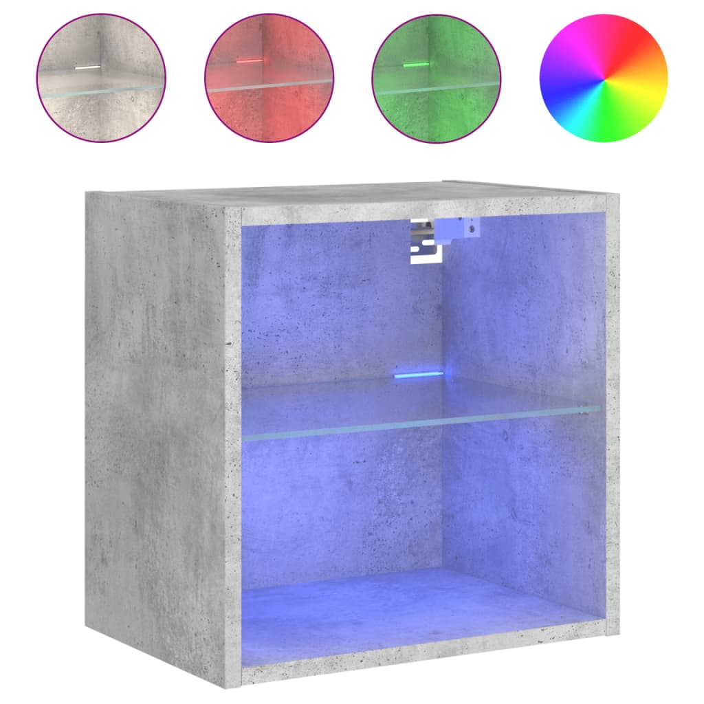 Mesas de cabeceira de parede c/ luzes LED 2pcs cinzento cimento