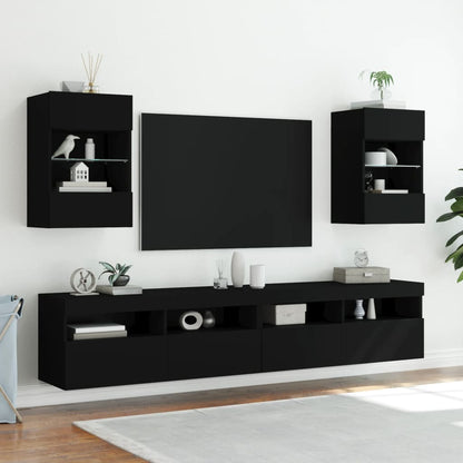 Móveis de Parede Selma p/ TV com Luzes LED - 1 Peça 40x30x60,5 cm - Cor Preto