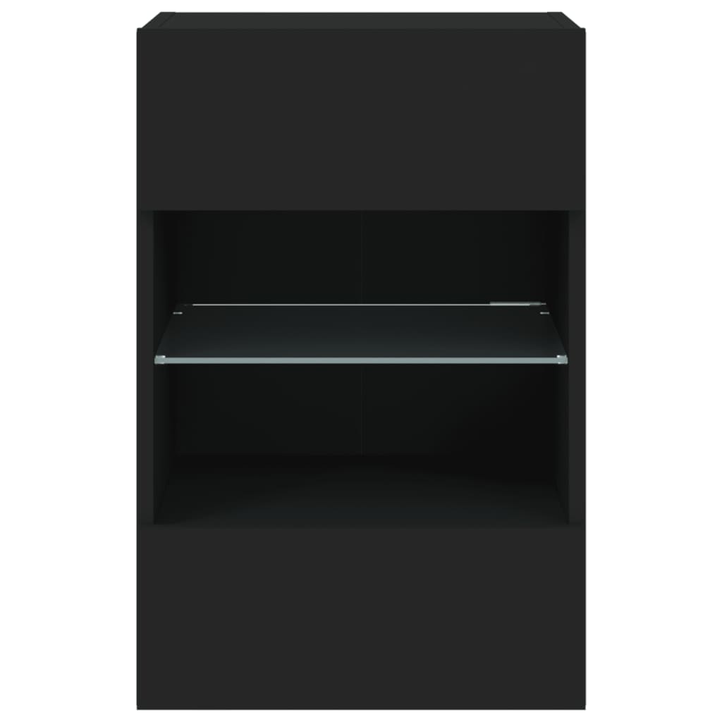 Móveis de parede p/ TV com luzes LED 2 pcs 40x30x60,5 cm preto