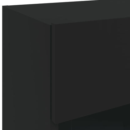 Móveis de parede p/ TV com luzes LED 2 pcs 40x30x60,5 cm preto