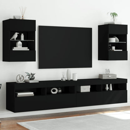 Móveis de parede p/ TV com luzes LED 2 pcs 40x30x60,5 cm preto