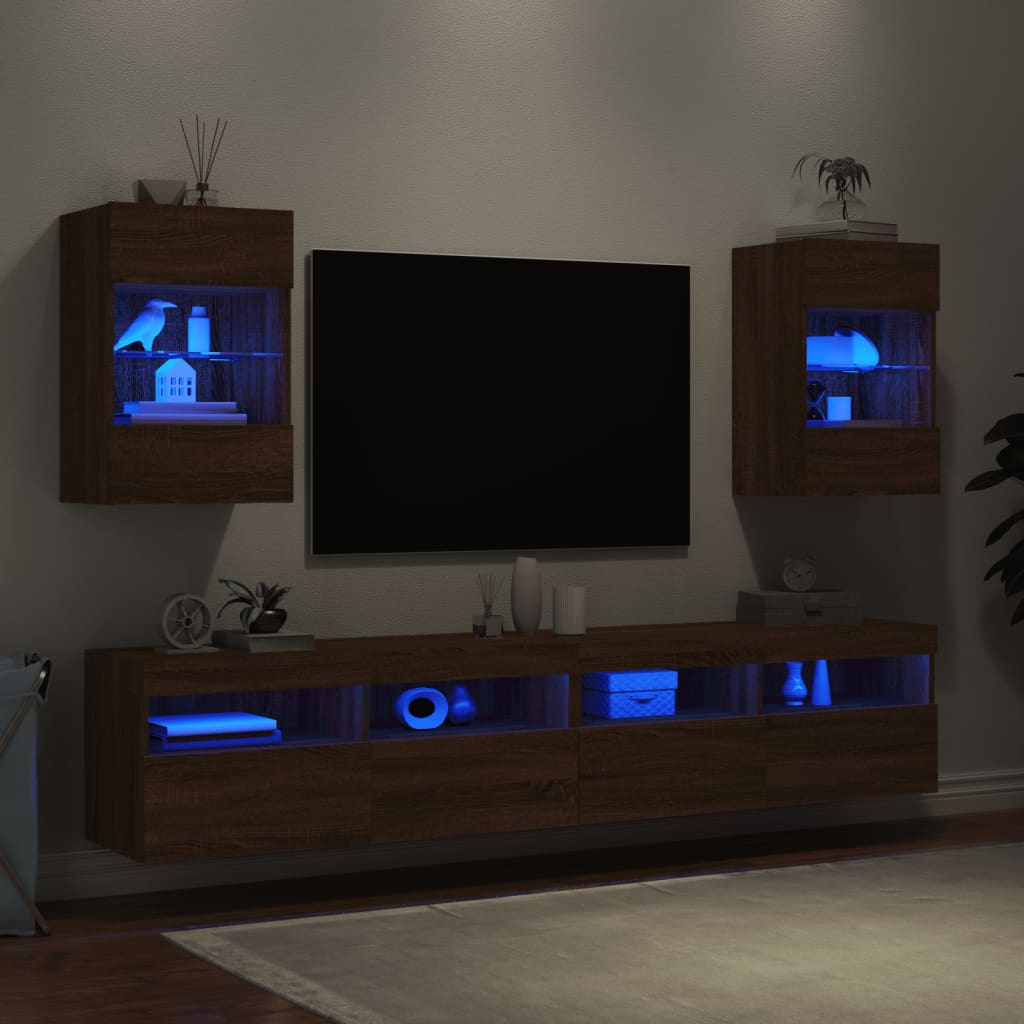 Móveis de Parede Selma p/ TV com Luzes LED - 2 Peças 40x30x60,5 cm - Carvalho Castanho