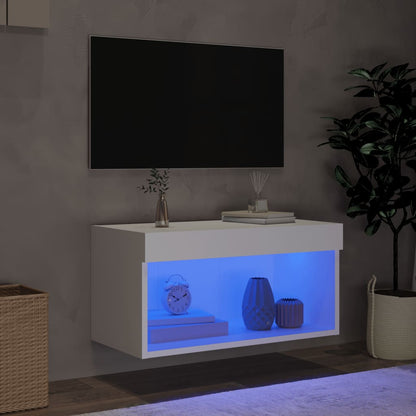 Móvel de TV com luzes LED 60x30x30 cm branco