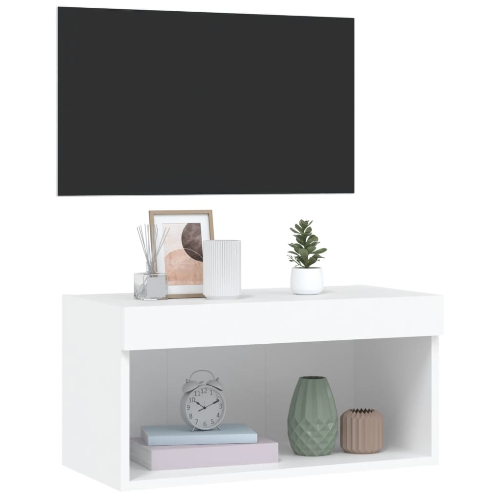 Móvel de TV com luzes LED 60x30x30 cm branco