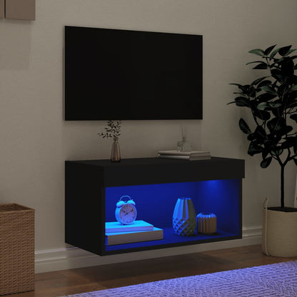 Móvel de TV com luzes LED 60x30x30 cm preto