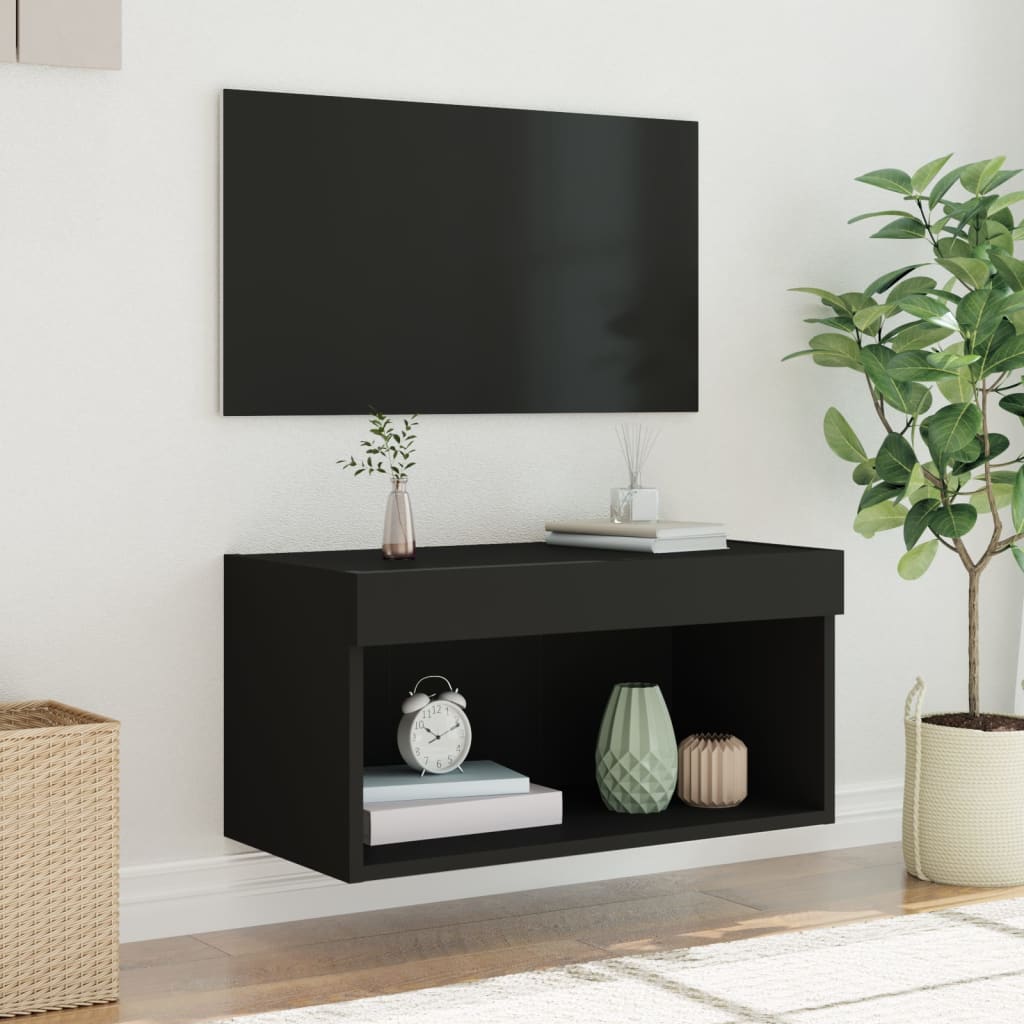 Móvel de TV com luzes LED 60x30x30 cm preto