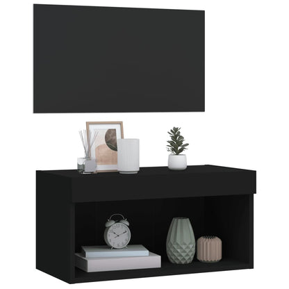 Móvel de TV com luzes LED 60x30x30 cm preto