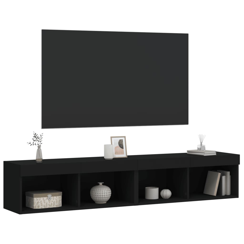 Móveis de TV com luzes LED 2 pcs 80x30x30 cm preto