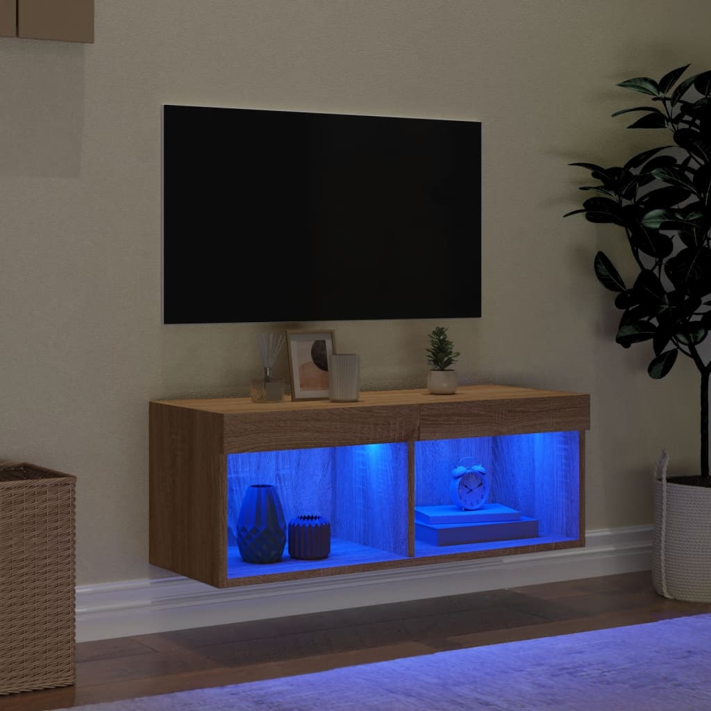 Móvel de TV com luzes LED 80x30x30 cm carvalho sonoma