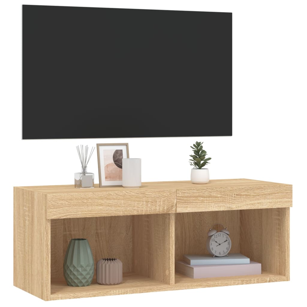 Móvel de TV com luzes LED 80x30x30 cm carvalho sonoma