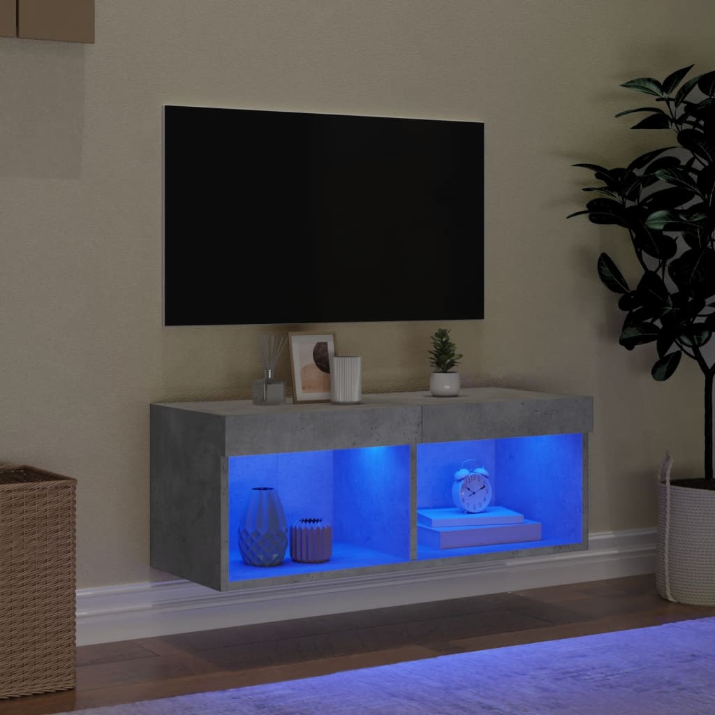 Móvel de TV com luzes LED 80x30x30 cm cinzento cimento