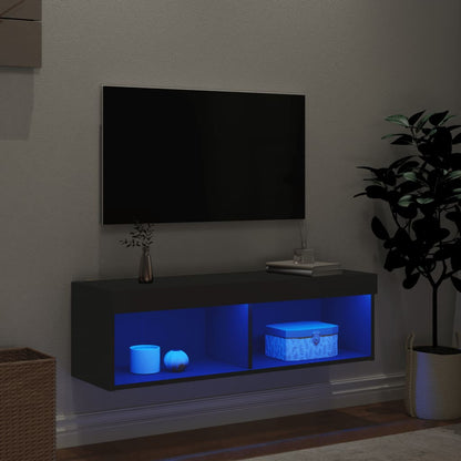 Móvel de TV com luzes LED 100x30x30 cm preto