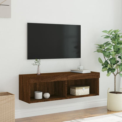 Móvel de TV com luzes LED 100x30x30 cm carvalho castanho