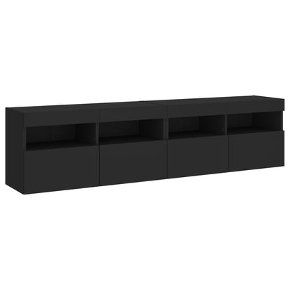 Móveis de parede p/ TV com luzes LED 2 pcs 80x30x40 cm preto