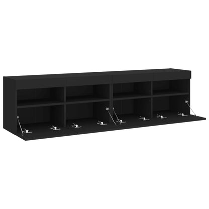 Móveis de parede p/ TV com luzes LED 2 pcs 80x30x40 cm preto