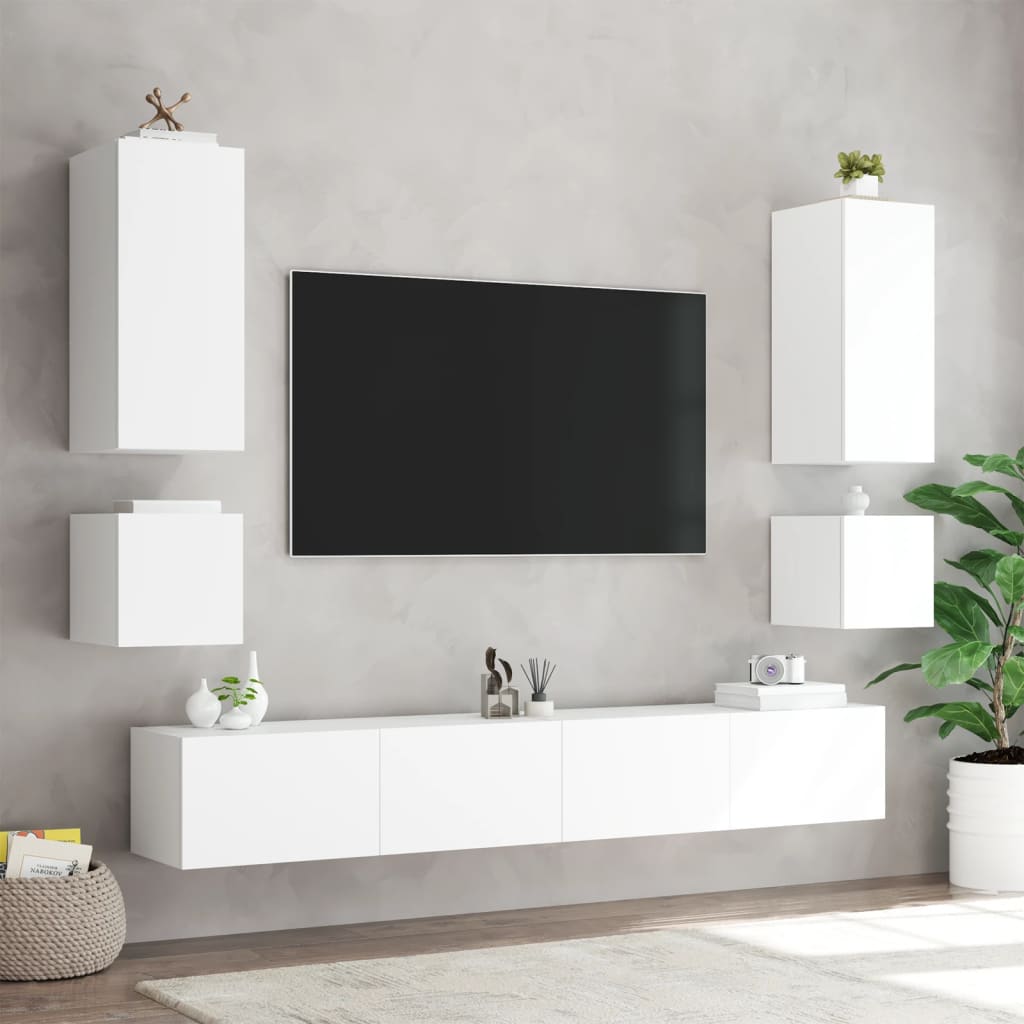 Móveis de parede p/ TV com luzes LED 2 pcs 40,5x35x40 cm branco